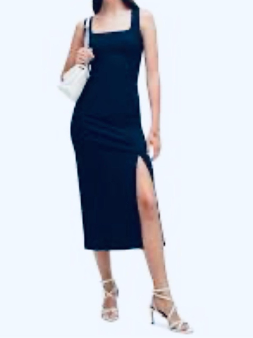 SHEIN Square-Neck Bodycon Midi Dress with Side Slit